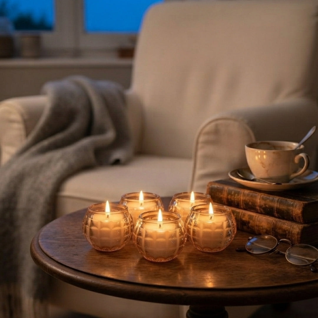 Set of 5 Brown Glass Football-Shaped Scented Wax Candles
