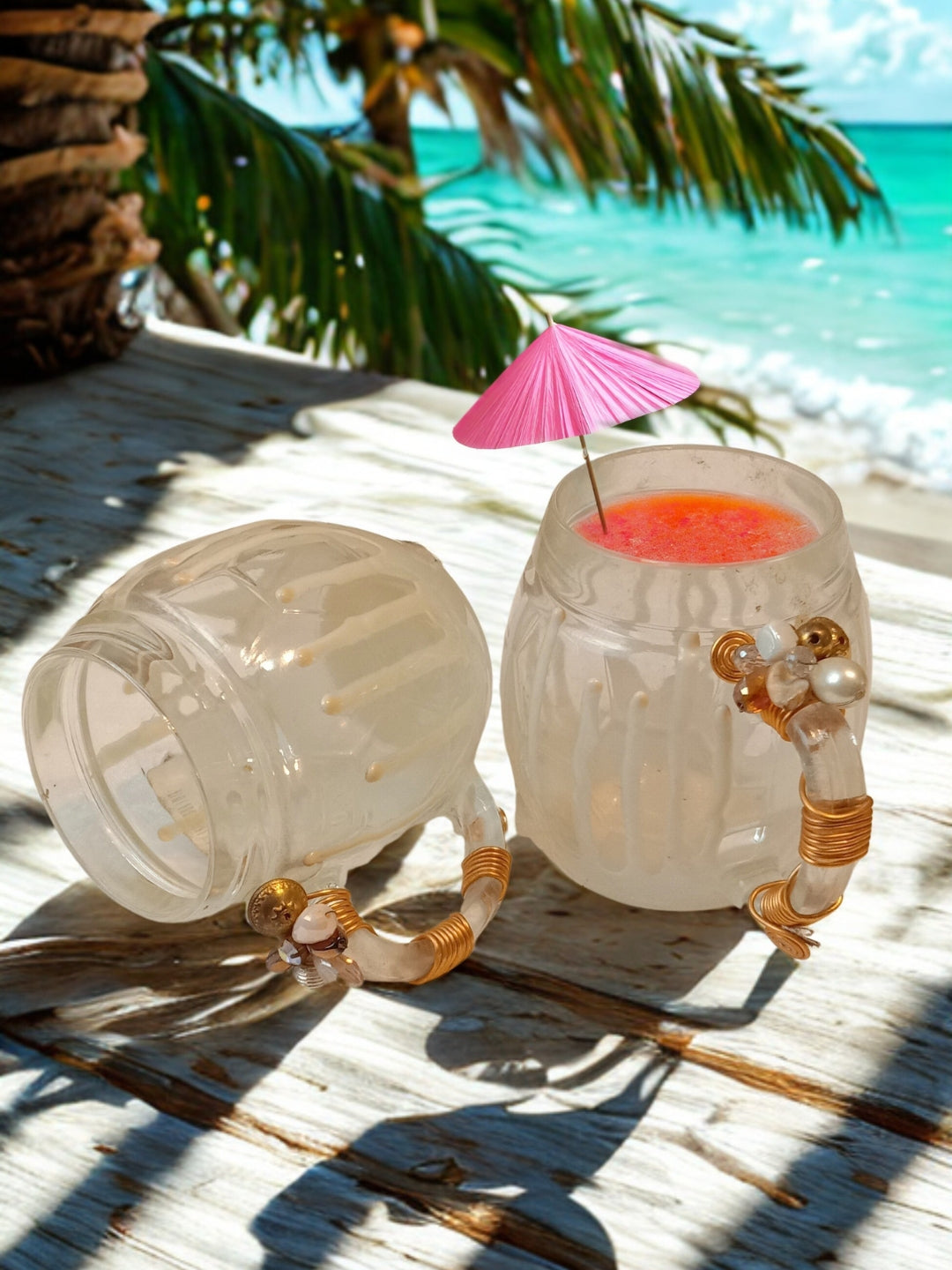 White Resin Football Filigree Cup Set of 2