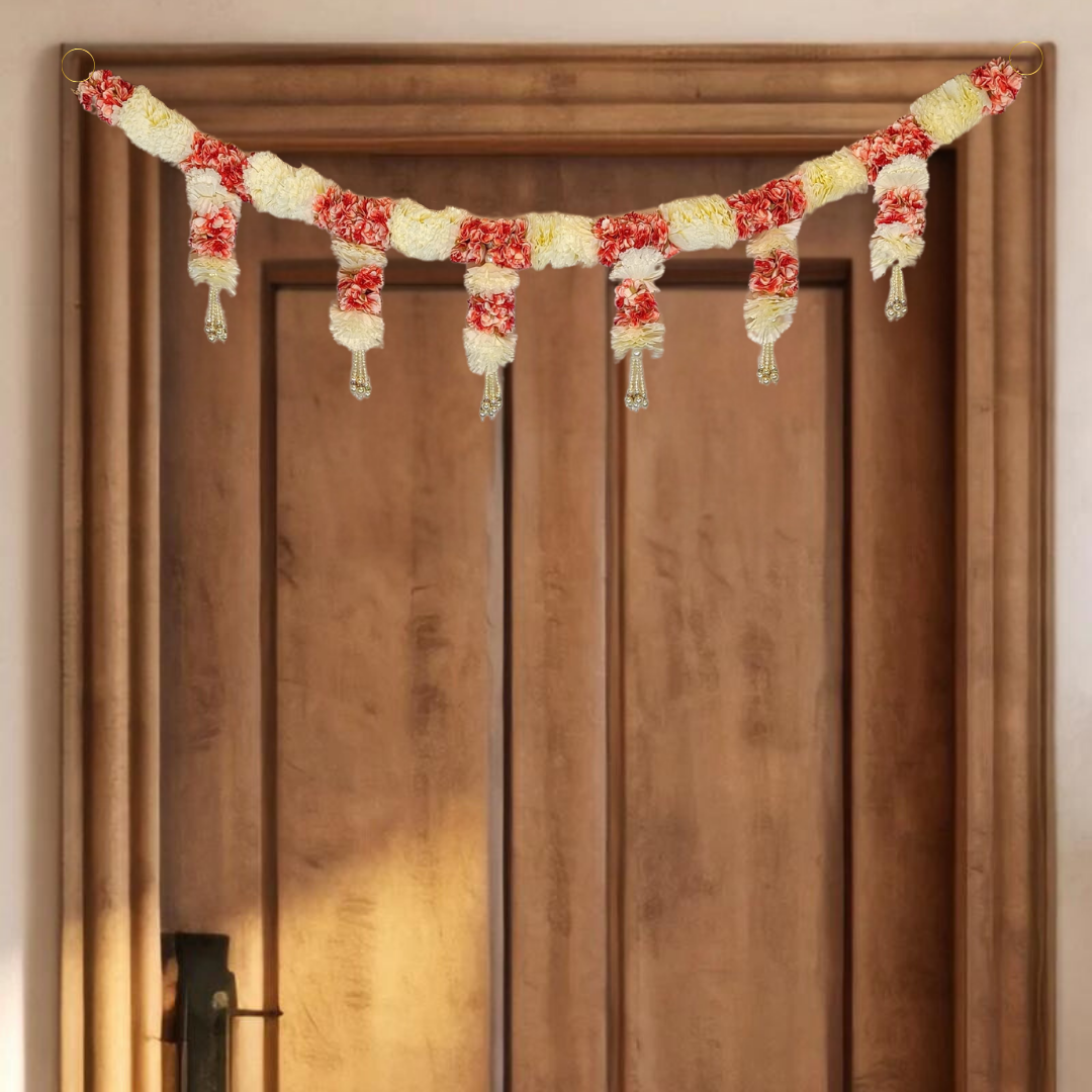 White & Red Blossom Bliss Garland Toran And Side Hanging Set Of 2