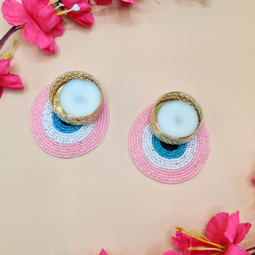 Evil Eye Tea Light Set Of 2 Pink