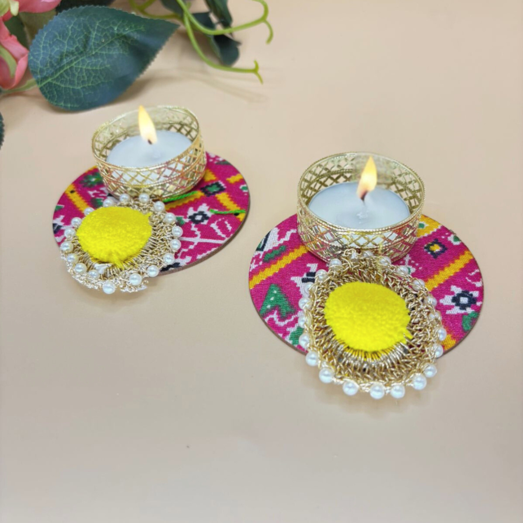 Patola Tea Light Set Of 2 Yellow