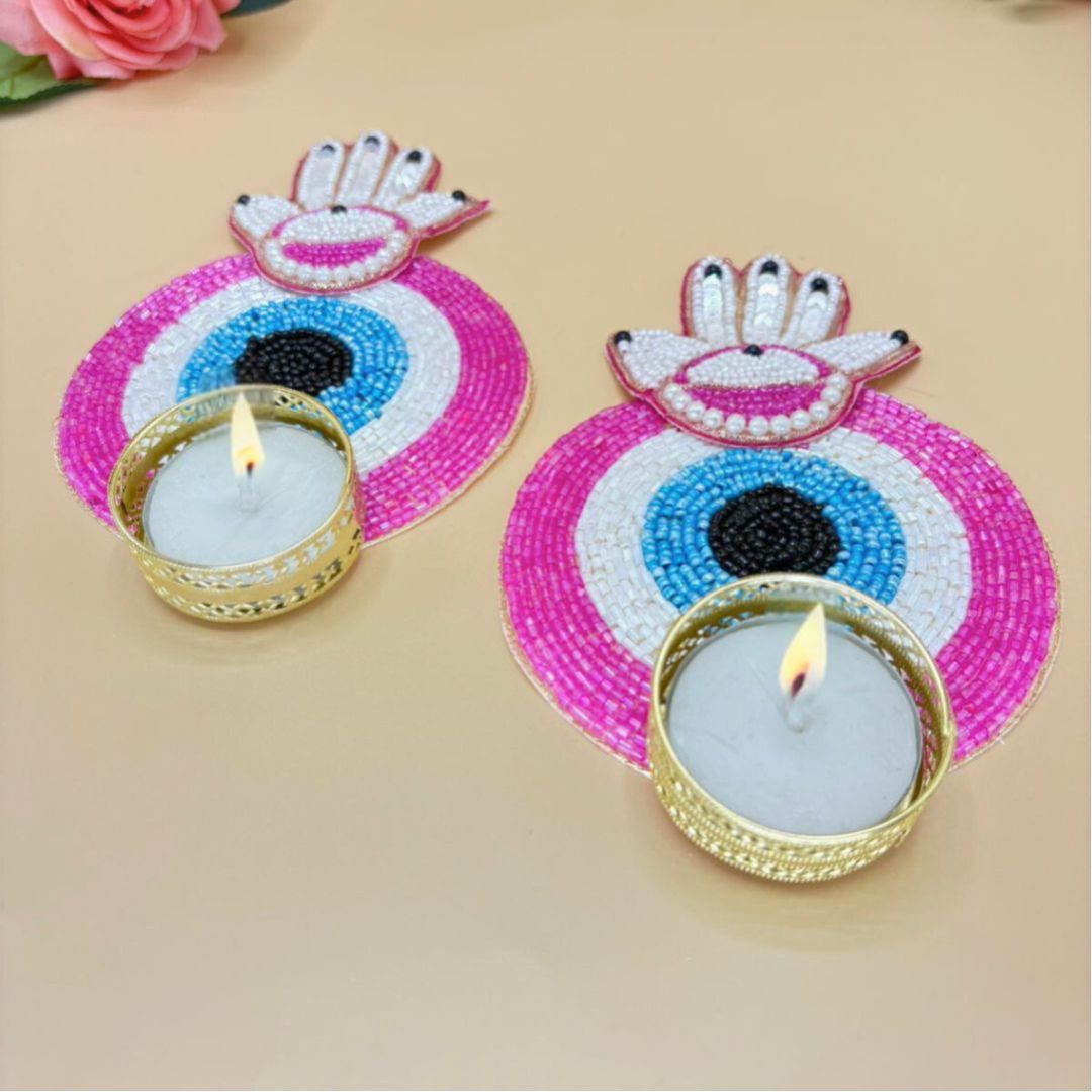 Evil Eye Tea Light Large Pink Set Of 2