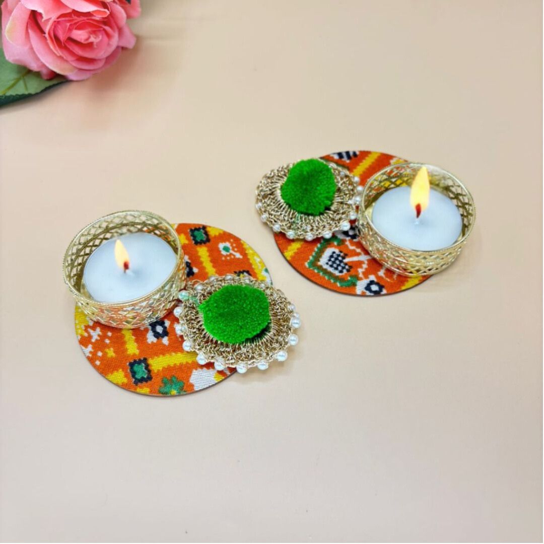 Patola Tea Light Set Of 2 Green