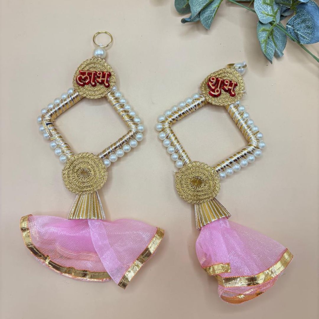 Side Hanging Set Of 2 - Shubh Labh Pink & White