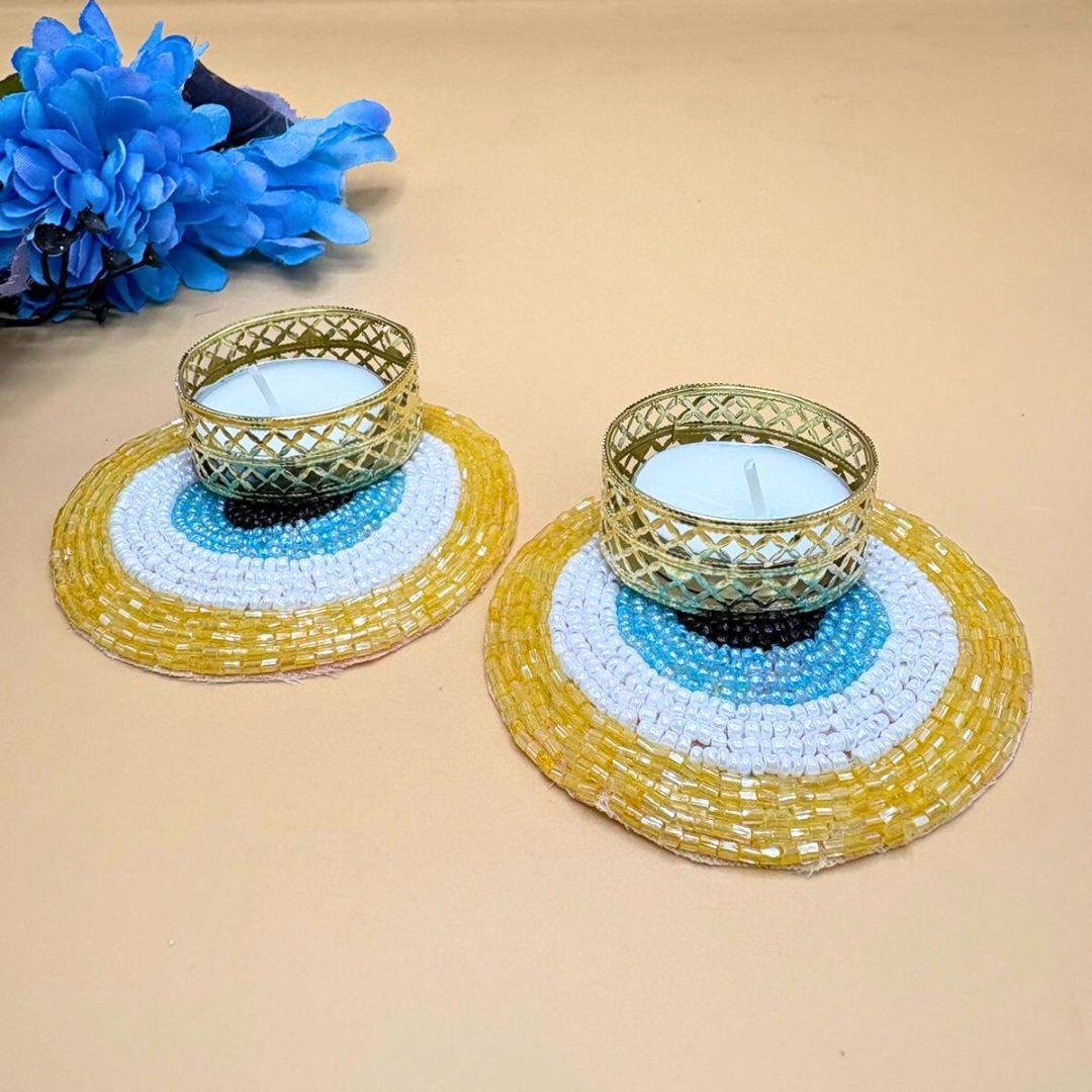 Evil Eye Tea Light Set Of 2 Yellow