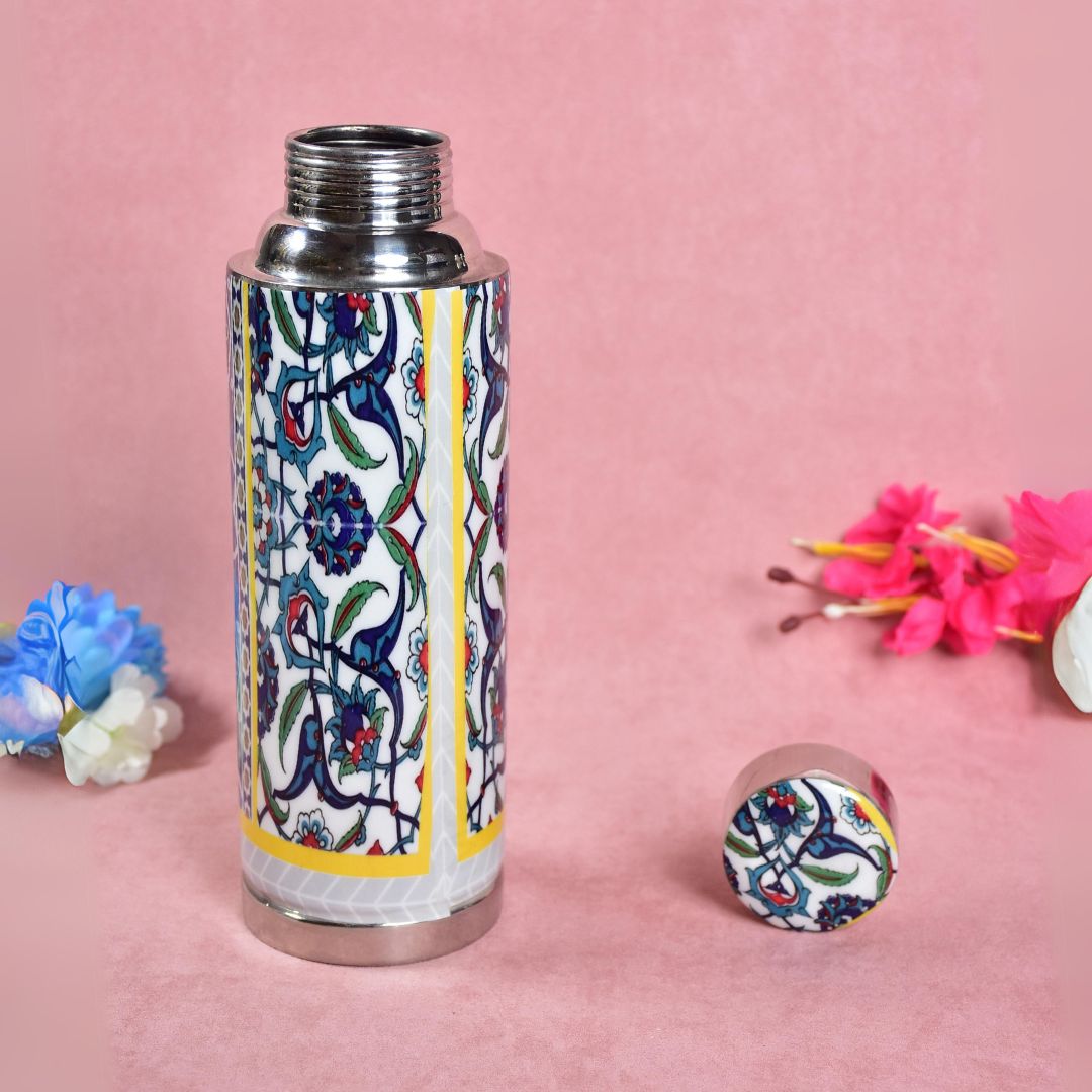 Stainless Steel Copper Insulated Indigo Print & Enamel Bottle Large - 1000 ml