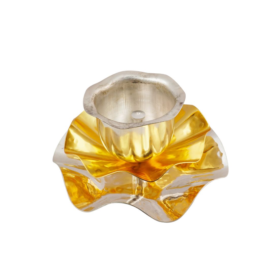 Brass Lotus Gold Silver Plated Diya