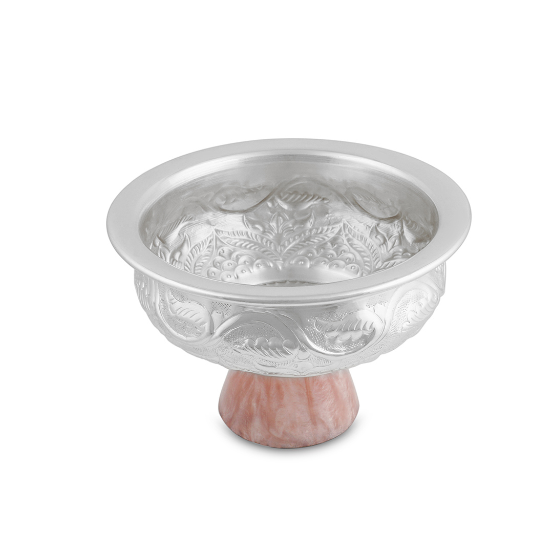 Silver Bowl Pink Resin Stand Small 4"