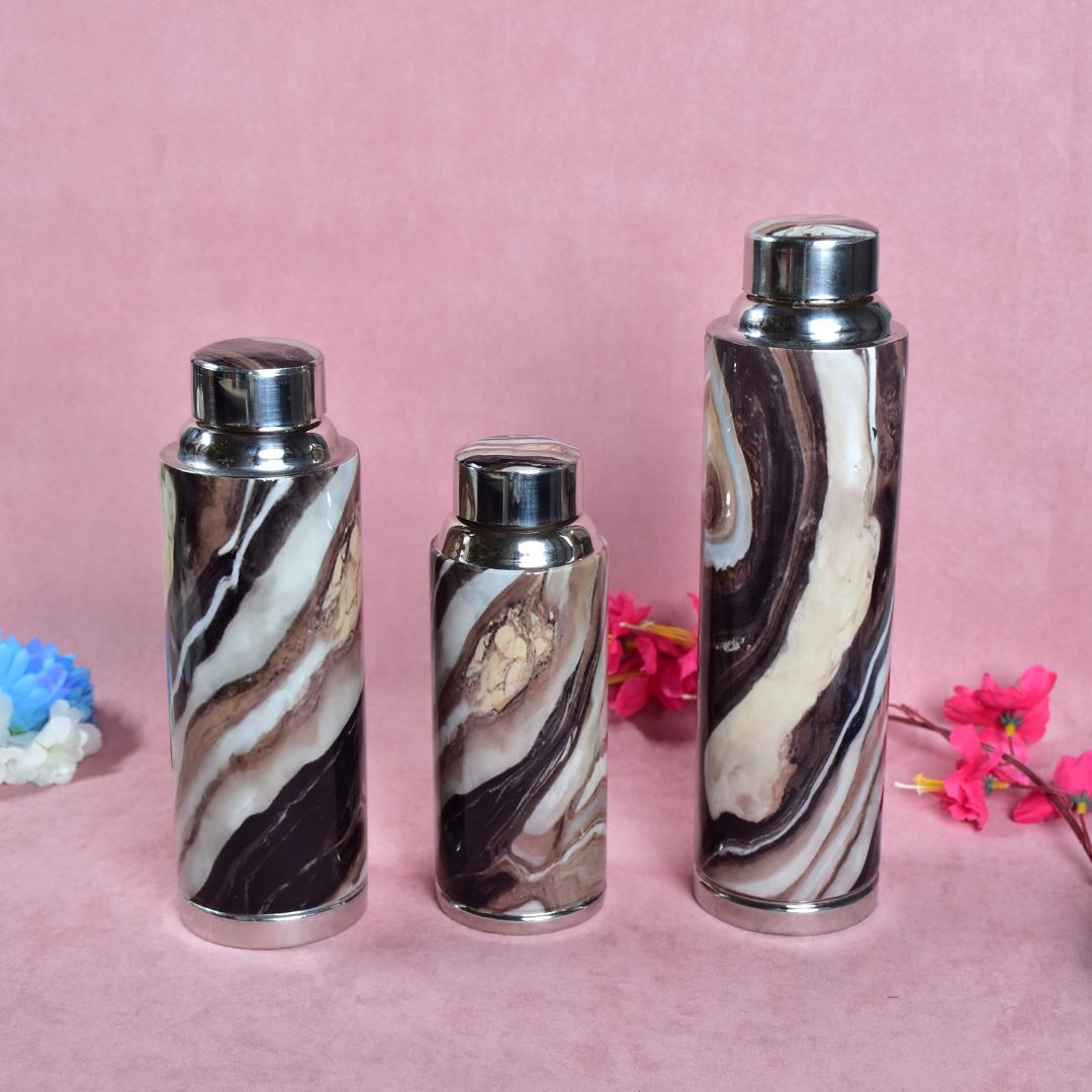 Brown Marble Copper Bottle - Set Of 3