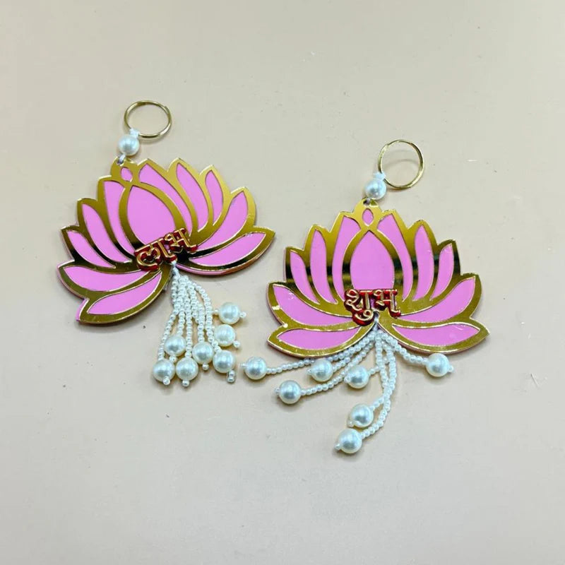 Side Hanging Set Of 2 - Lotus Shubh Labh Pink