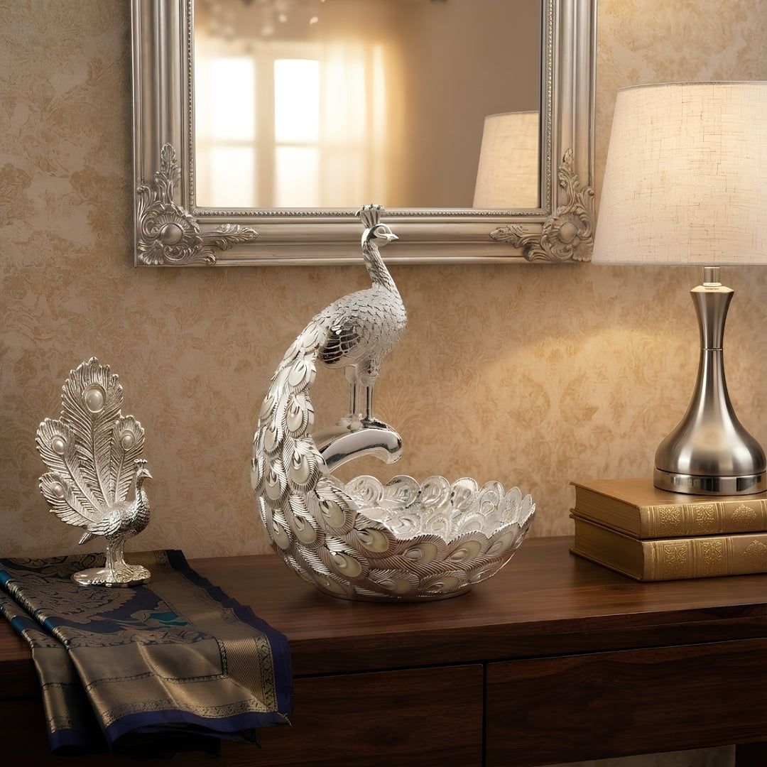 Decorative Silver Peacock Design Bowl