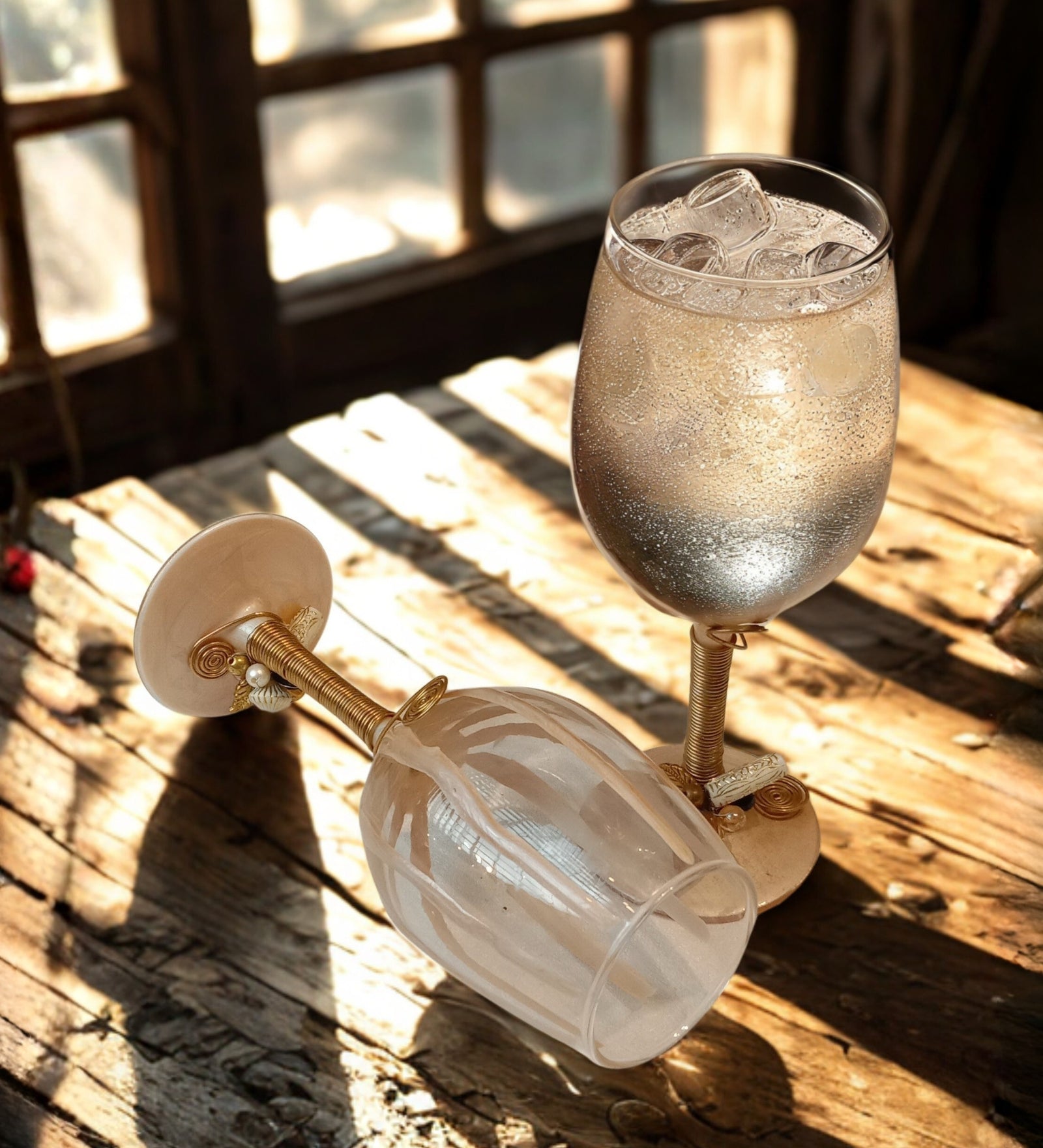 Peach Resin Wine Filigree Glass Set of 4