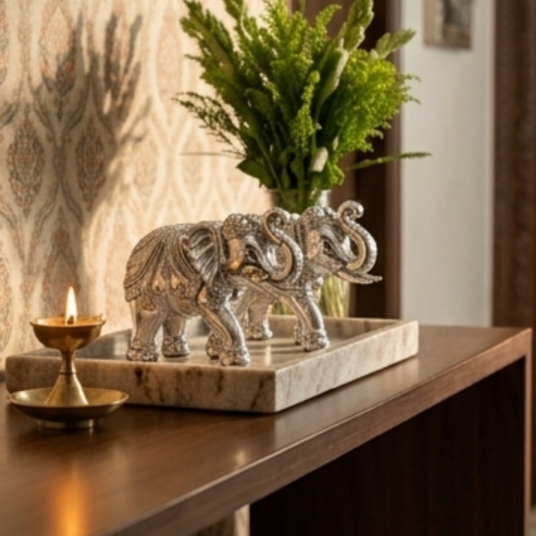 Antique Silver-Plated Elephant Pair (Set of 2, 3-Inch) with Velvet Gift Box (80 characters)