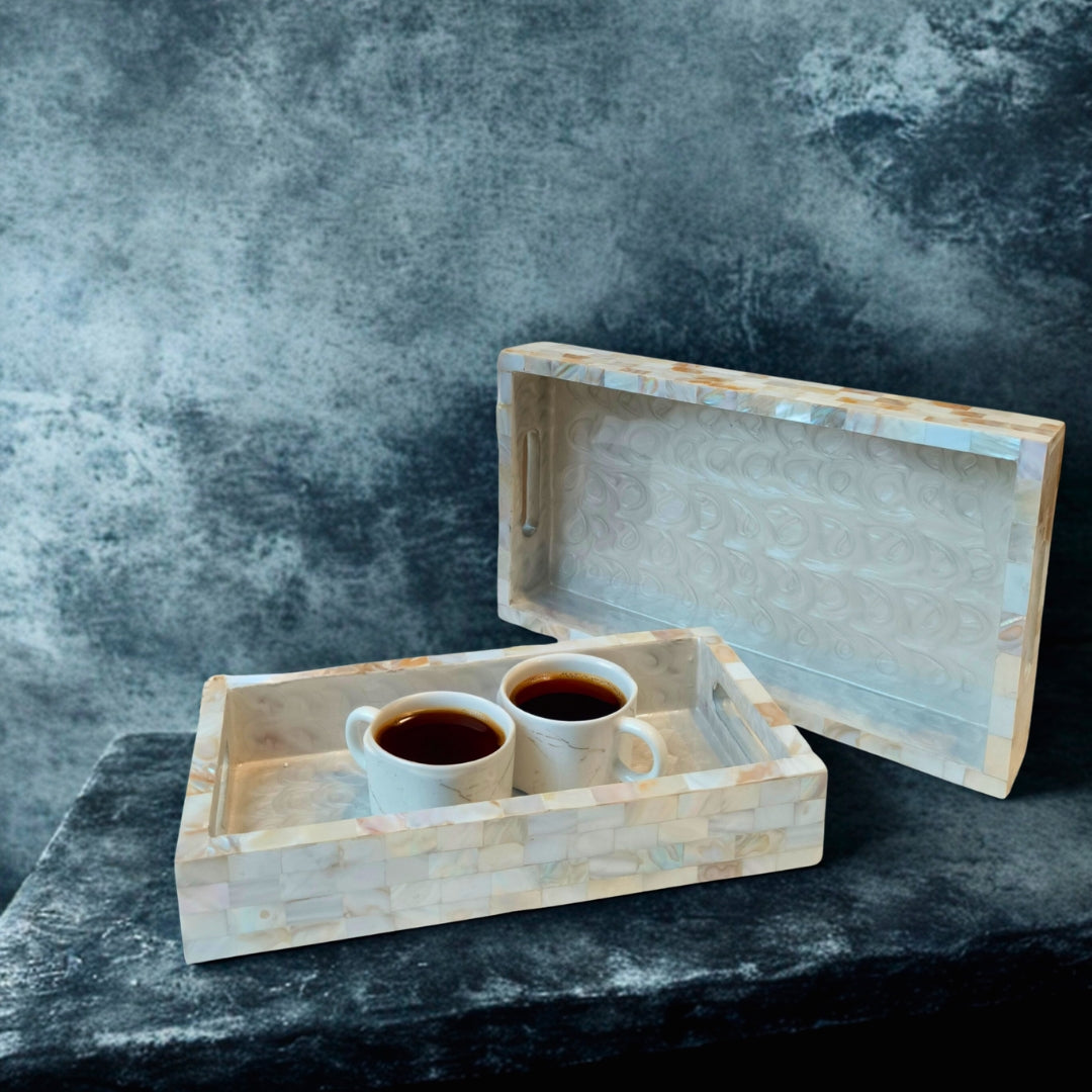 Wooden base with Mother of Pearl and Enamel