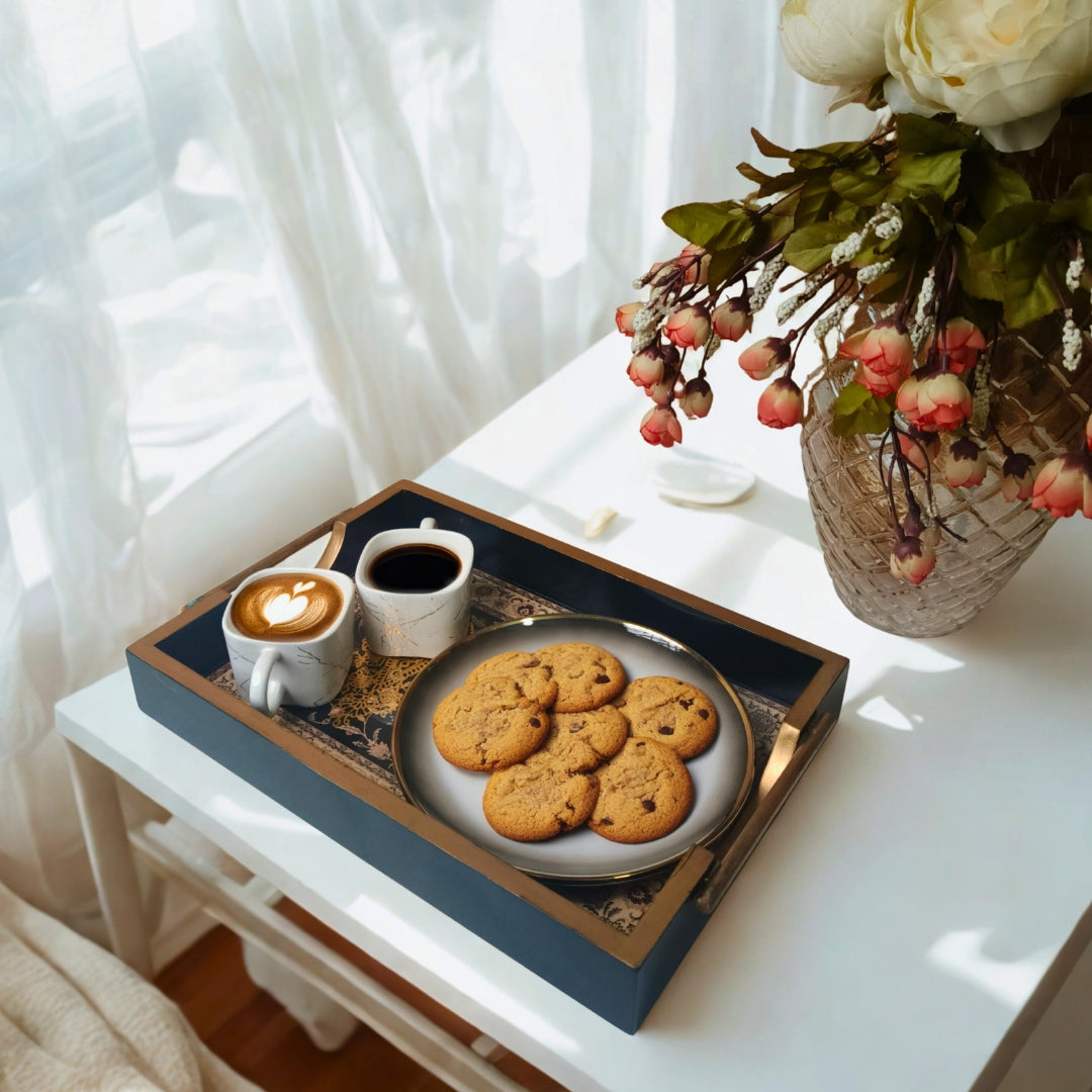Small Black Wooden Digital Print Enamel Tray
