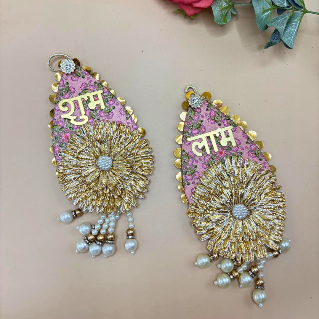 Side Hanging Set Of 2 - Pink Brocade Shubh Labh