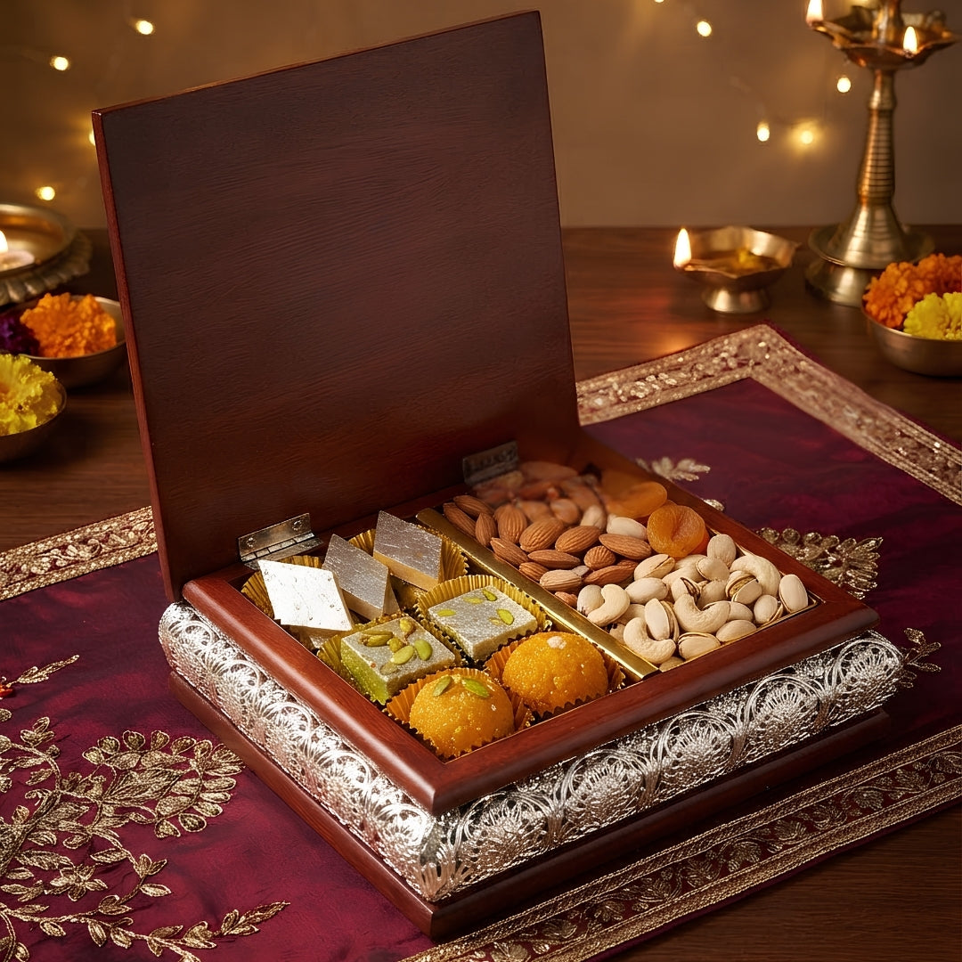 Wooden Decorative Silver-Plated Box   - square
