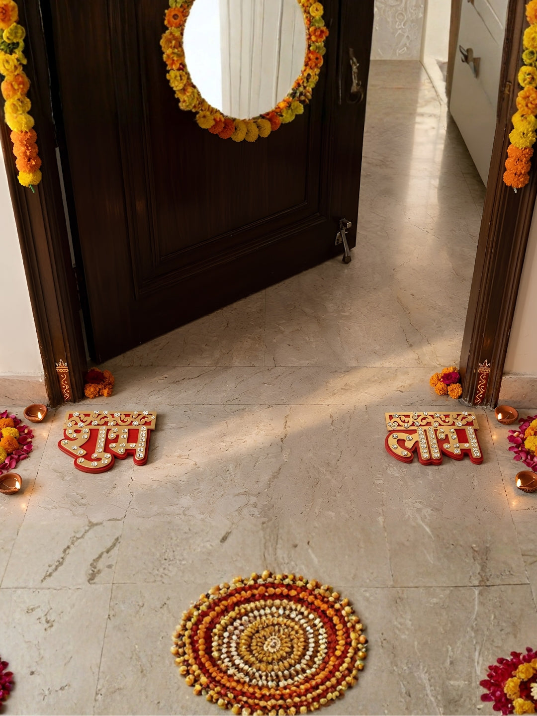 Acrylic cutout shubh labh swastik & laxmi charan-set of 5