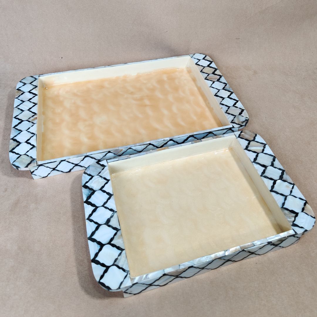 Rectangle Tray Set Of 2 - Black & White Mother Of Pearl