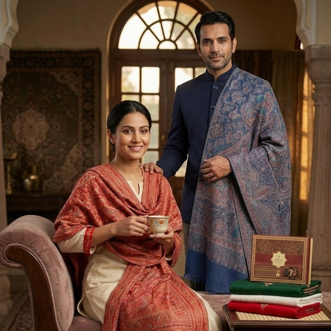 Premium Polyblend Shawl Couple Gift Set
