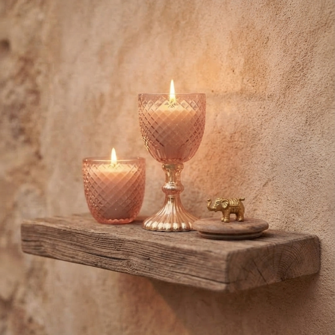 Set of 2 Scented Glass Candle Jars with Wooden Elephant Motif Lids