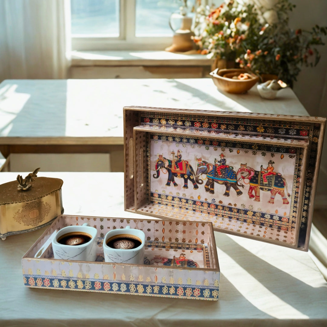Elephant Mughal Design Enamel (Tray Set of 3)