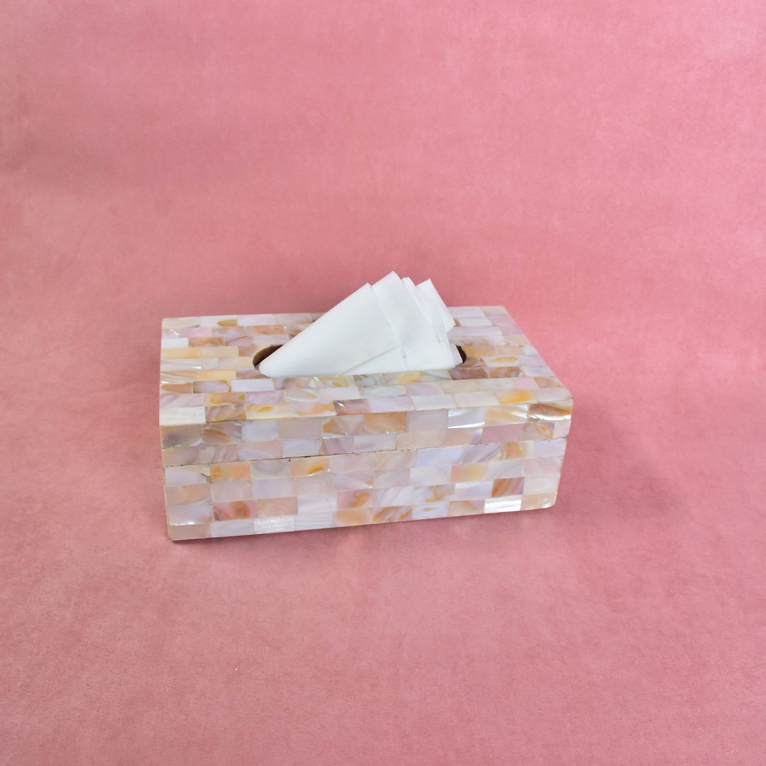 Tissue Box - White & Brown Mother Of Pearl