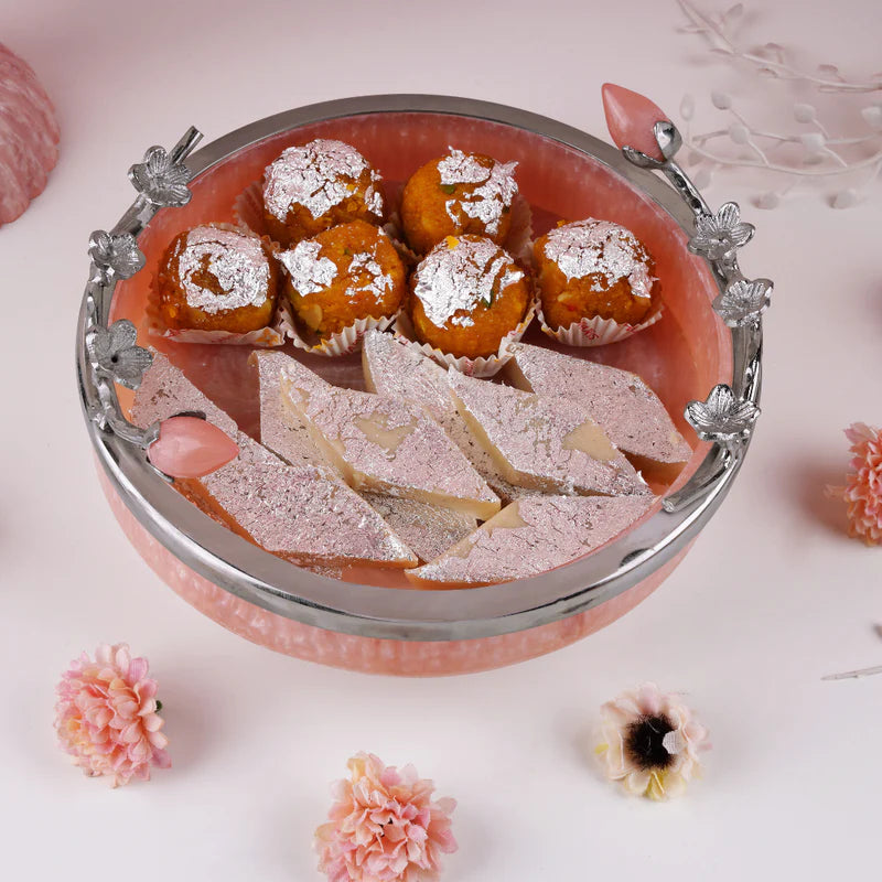 Pink Resin Platter With Brass Silver Plated Rim - Small