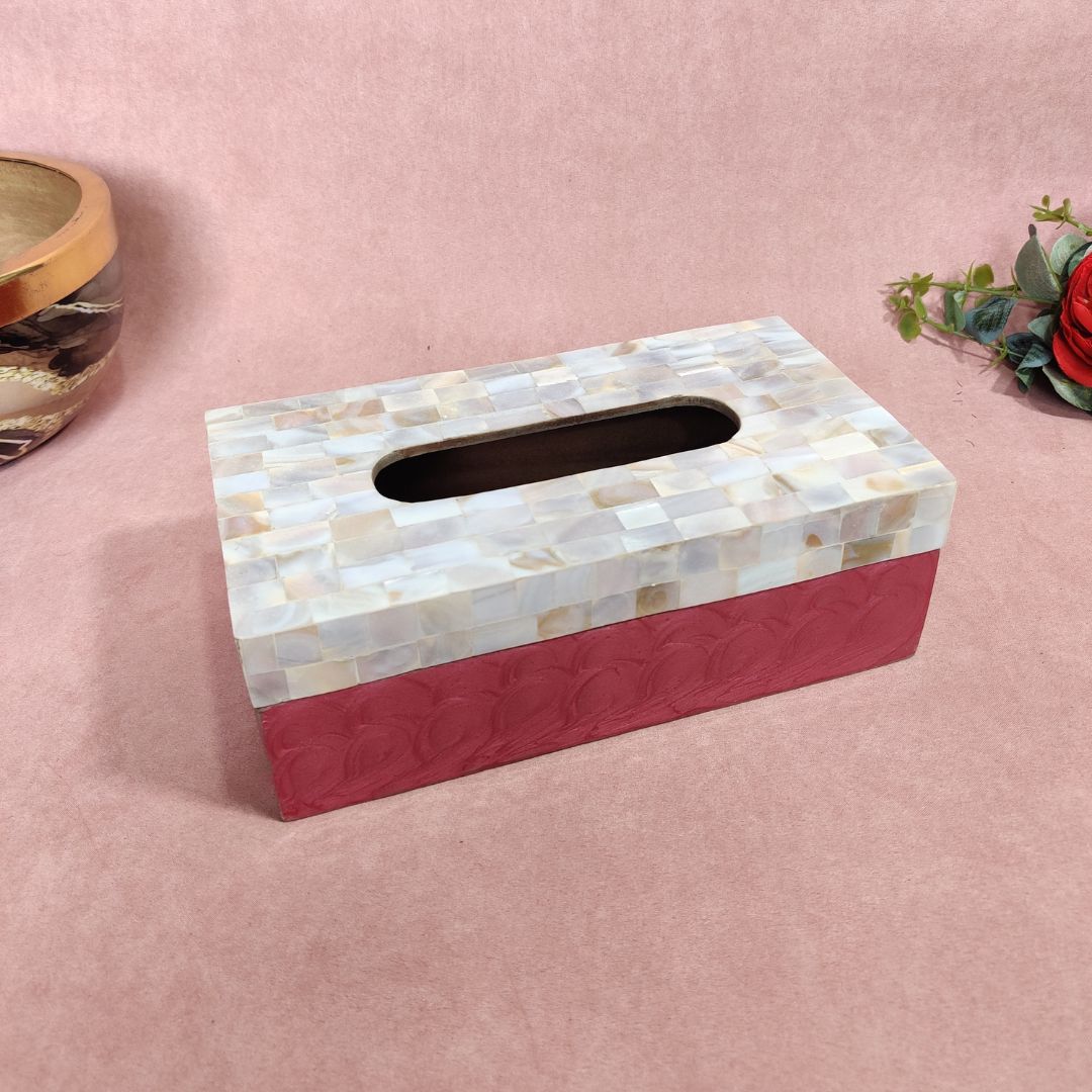 Tissue Box - Dark Pink Mother Of Pearl