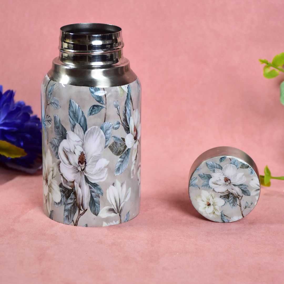 Stainless Steel Grey Flower Bottle - 350ml