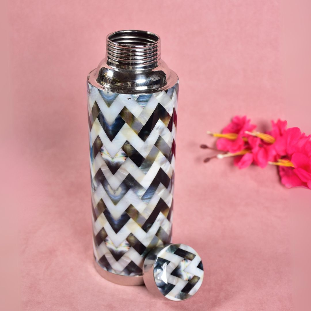 Stainless Steel Copper Insulated Chevron Print & Enamel Bottle Small - 500 ml