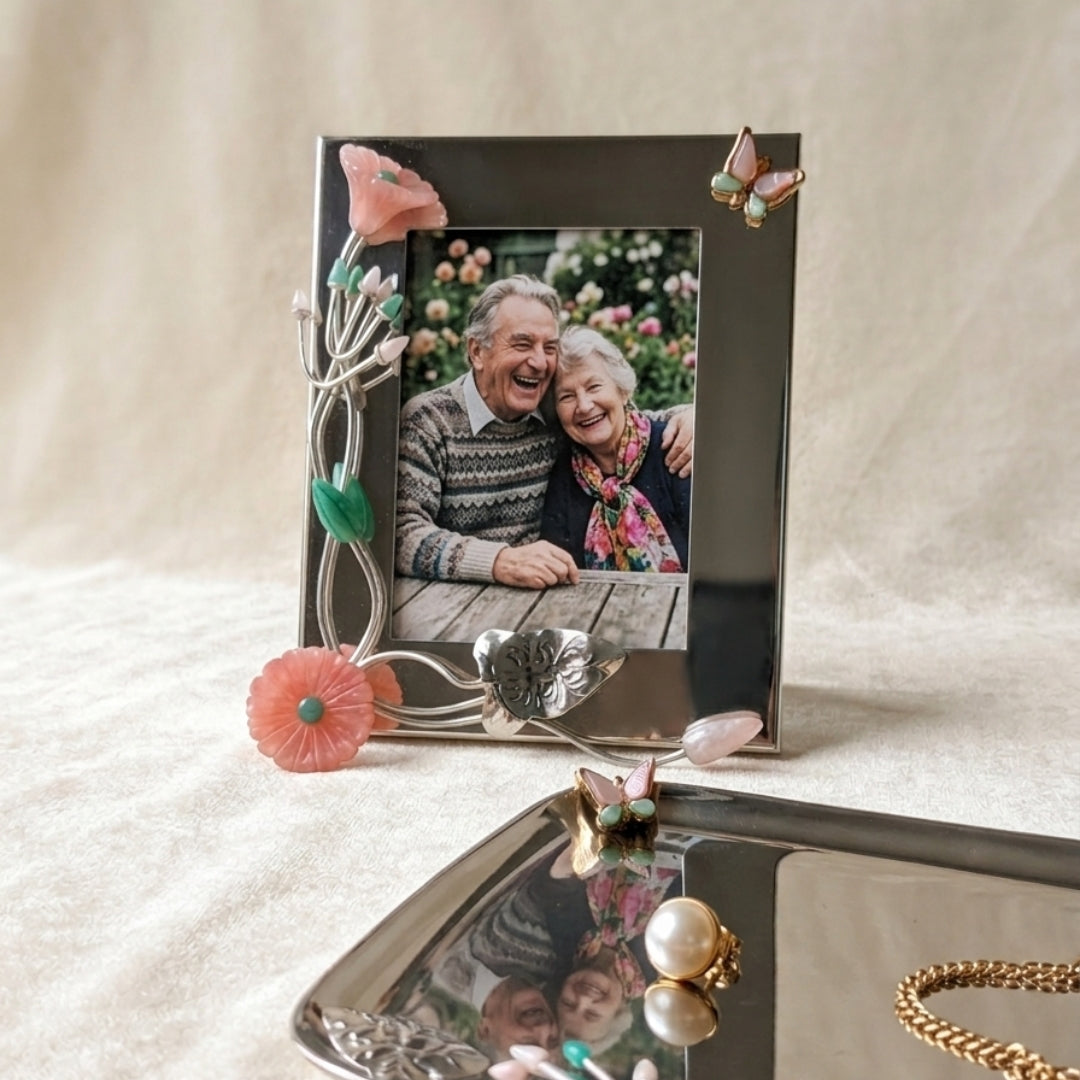 Silver-Plated Floral Platter & Photo Frame Gift Set