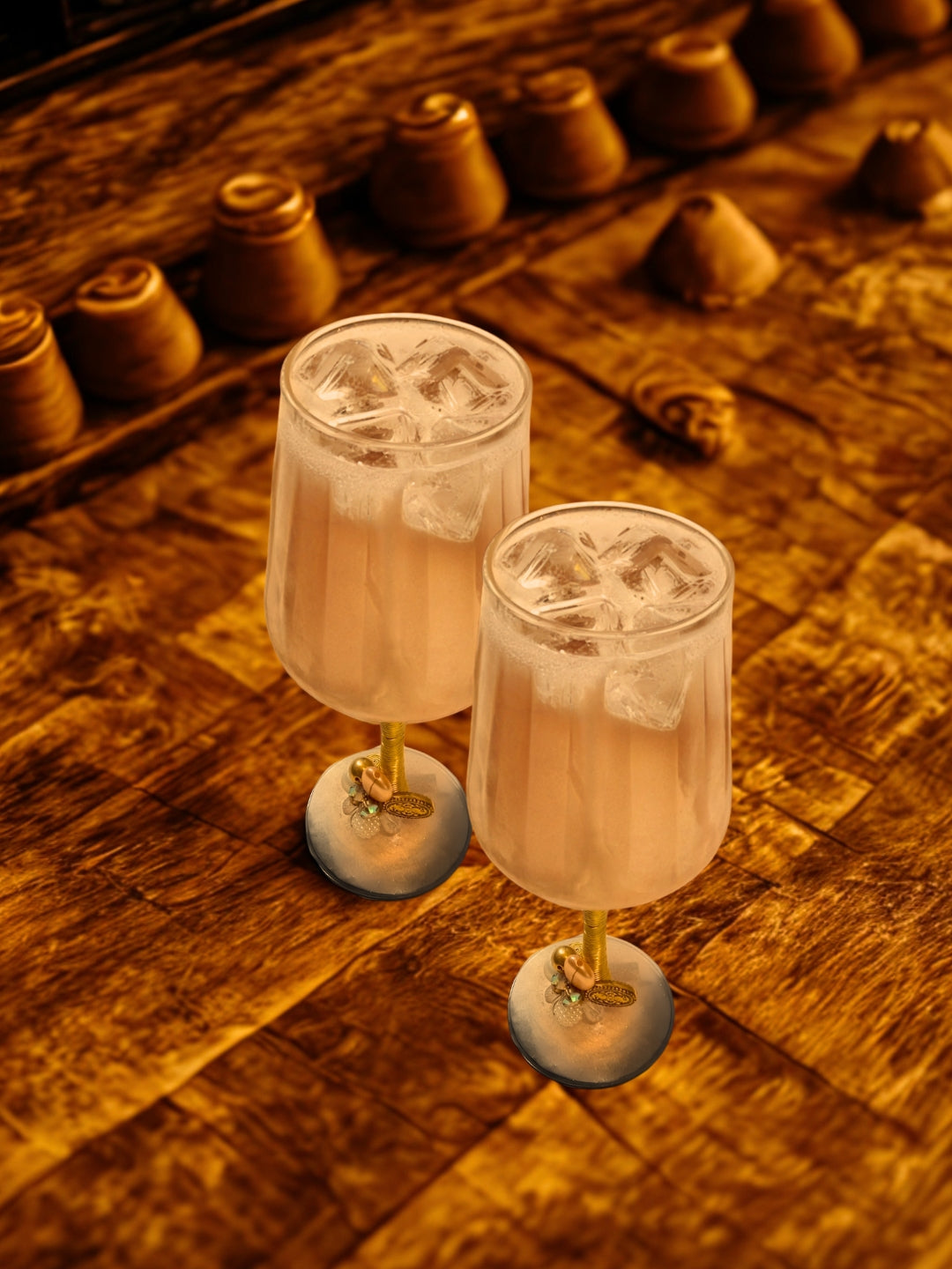 Peach Resin Champagne Filigree Glass Set of 2