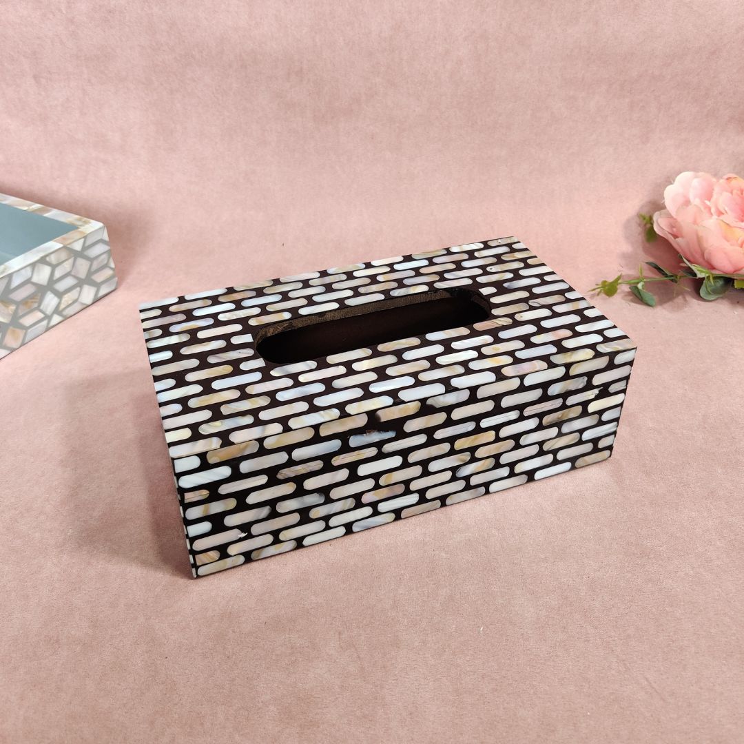 Tissue Box - Black & White Mother Of Pearl