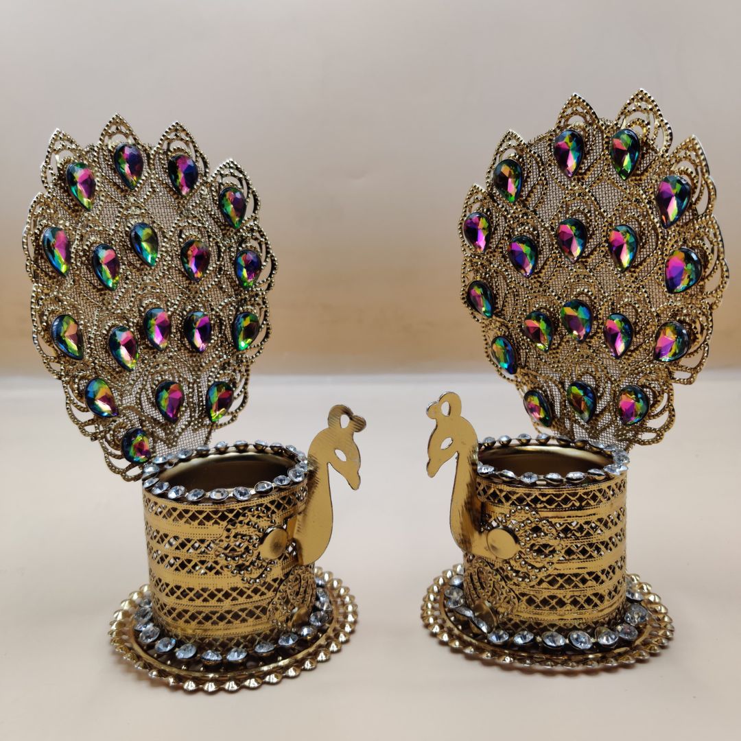 Peacock  Tea Light Holder Set Of 2