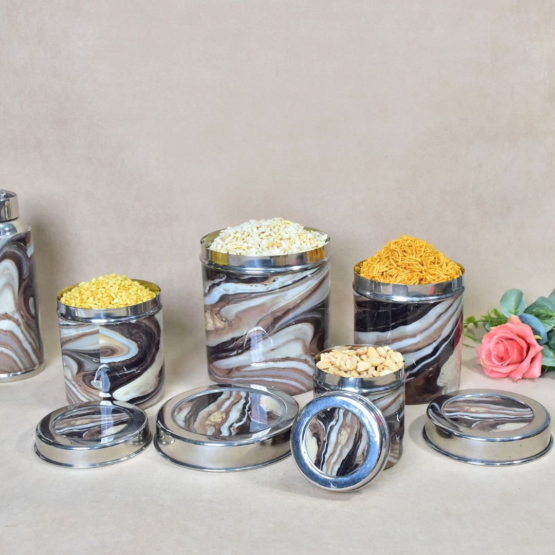 Brown Marble Jar Set Of 4