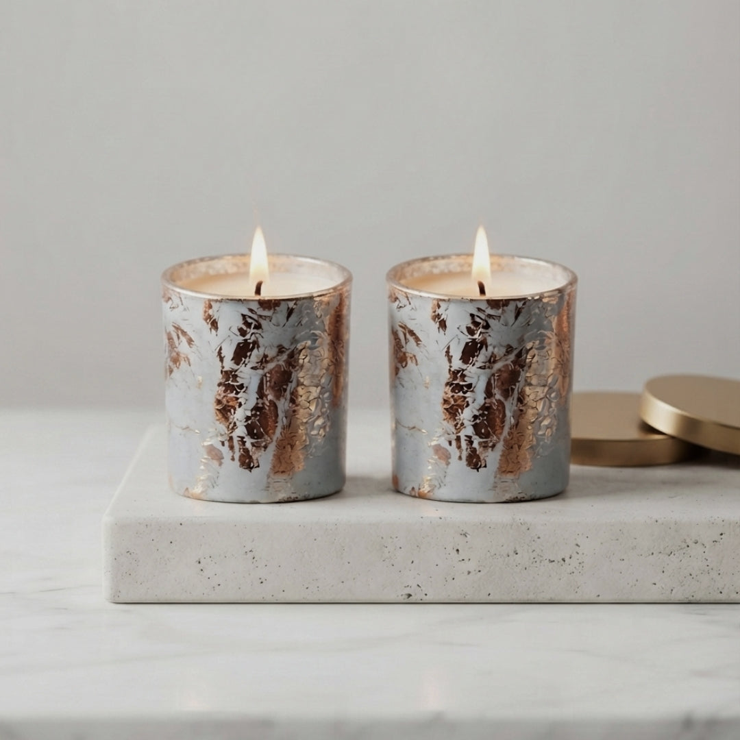 Gold Foil Finish Glass Jar Scented Candles - Set of 2
