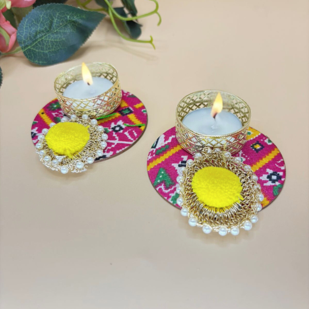 Patola Tea Light Holder Set Of 2 Yellow