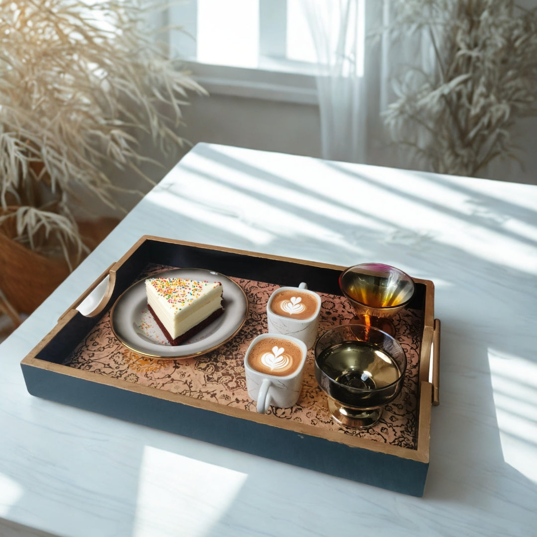 Turkish Print Beige Design Tray Large