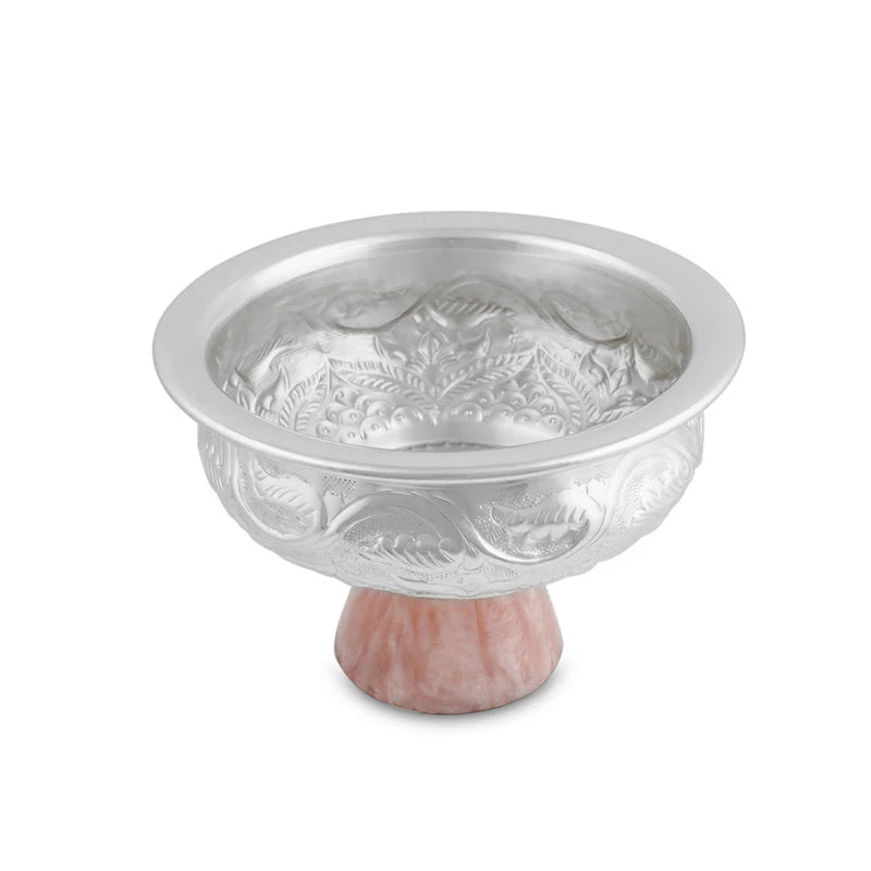 Silver Bowl Pink Resin Stand Large 5.5"