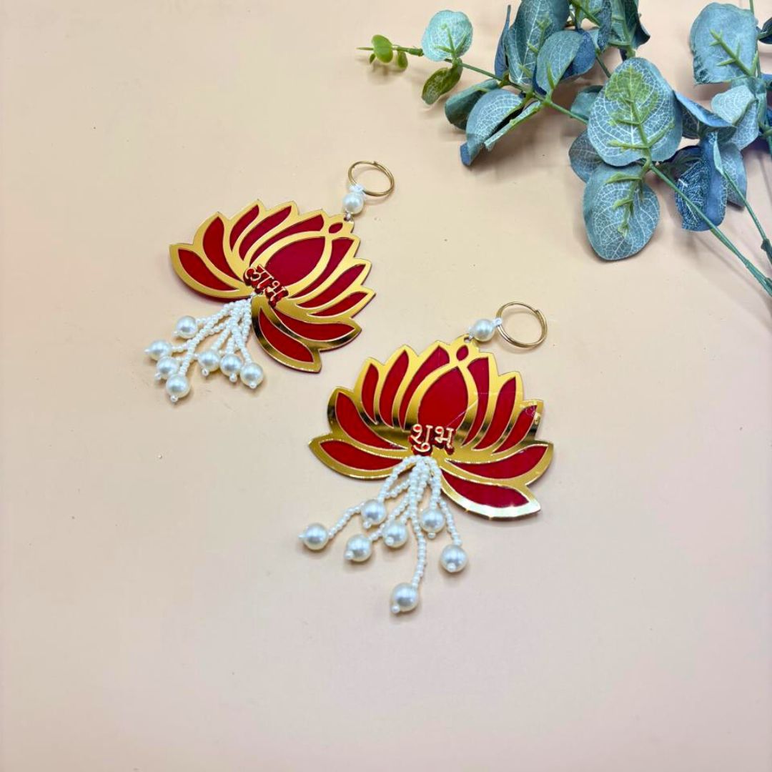 Side Hanging Set Of 2 - Lotus Shubh Labh Red