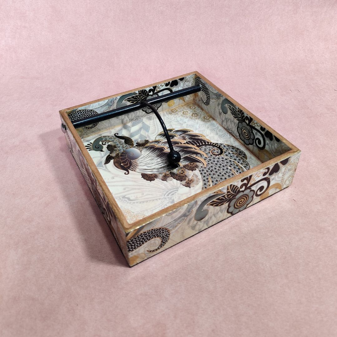 Square Tissue Holder - Grey Peacock Napkin Box