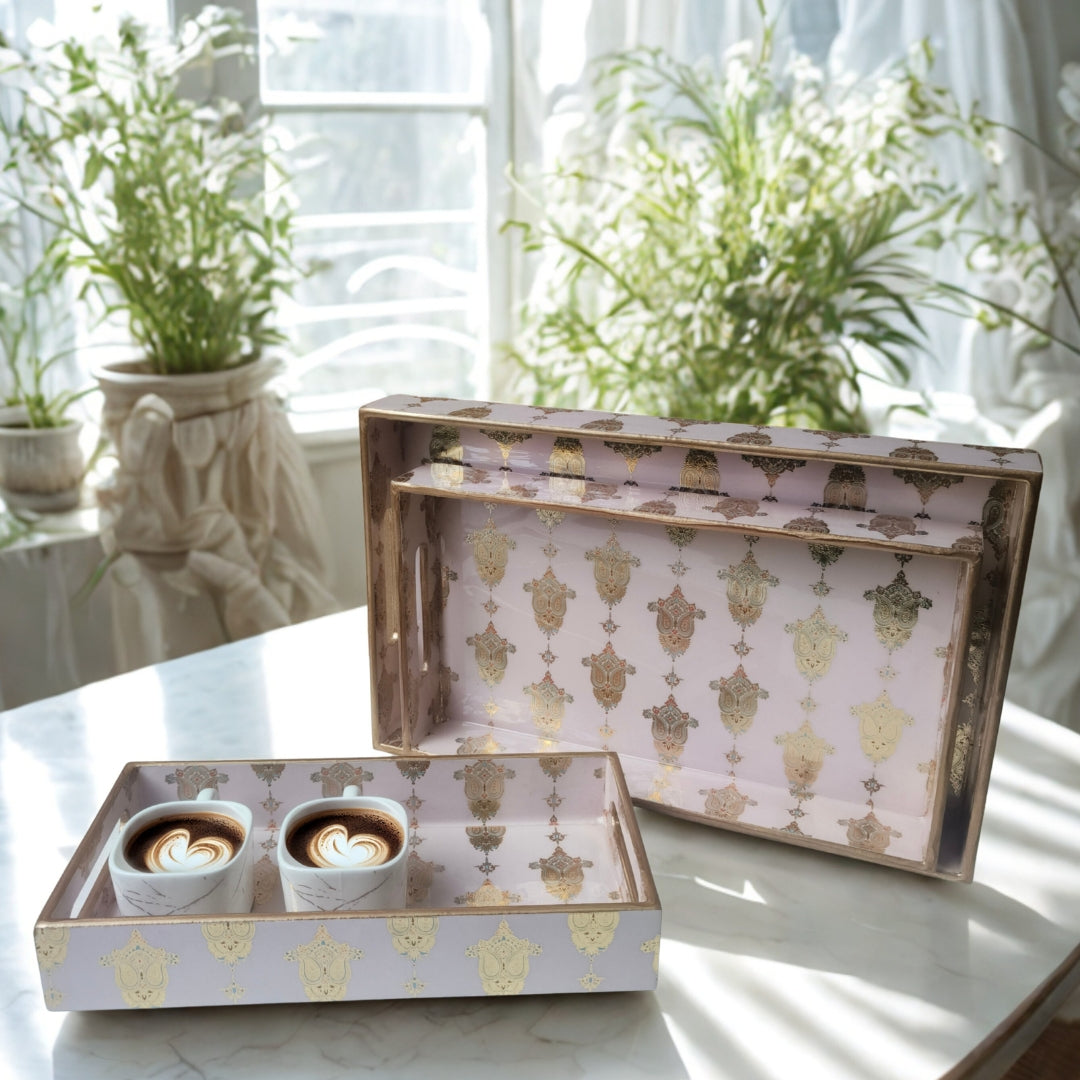 Golden Pattern Enamel Tray(Tray Set of 3)