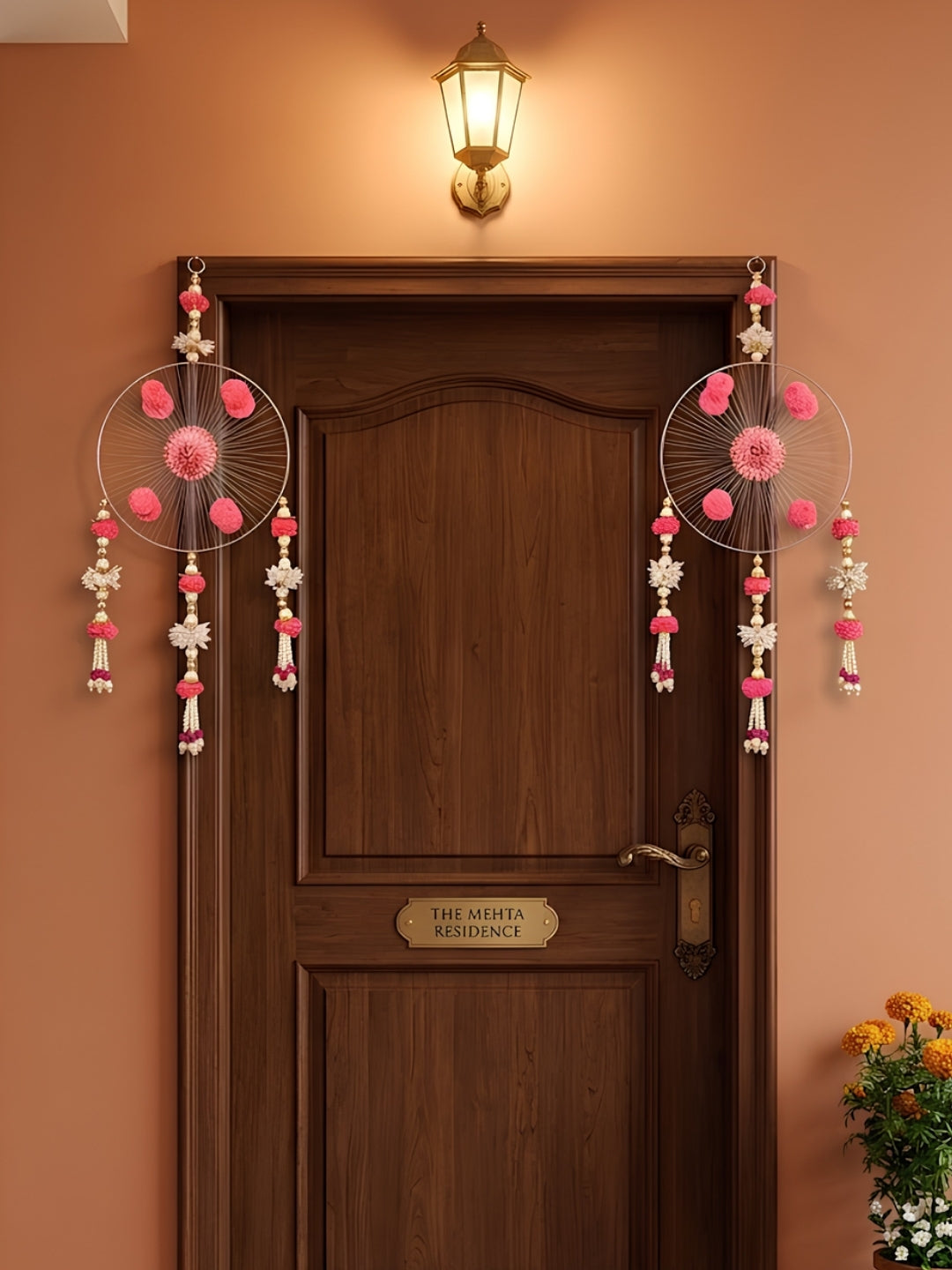 Pink Pom-Pom & Pearl Festive Side Hangings