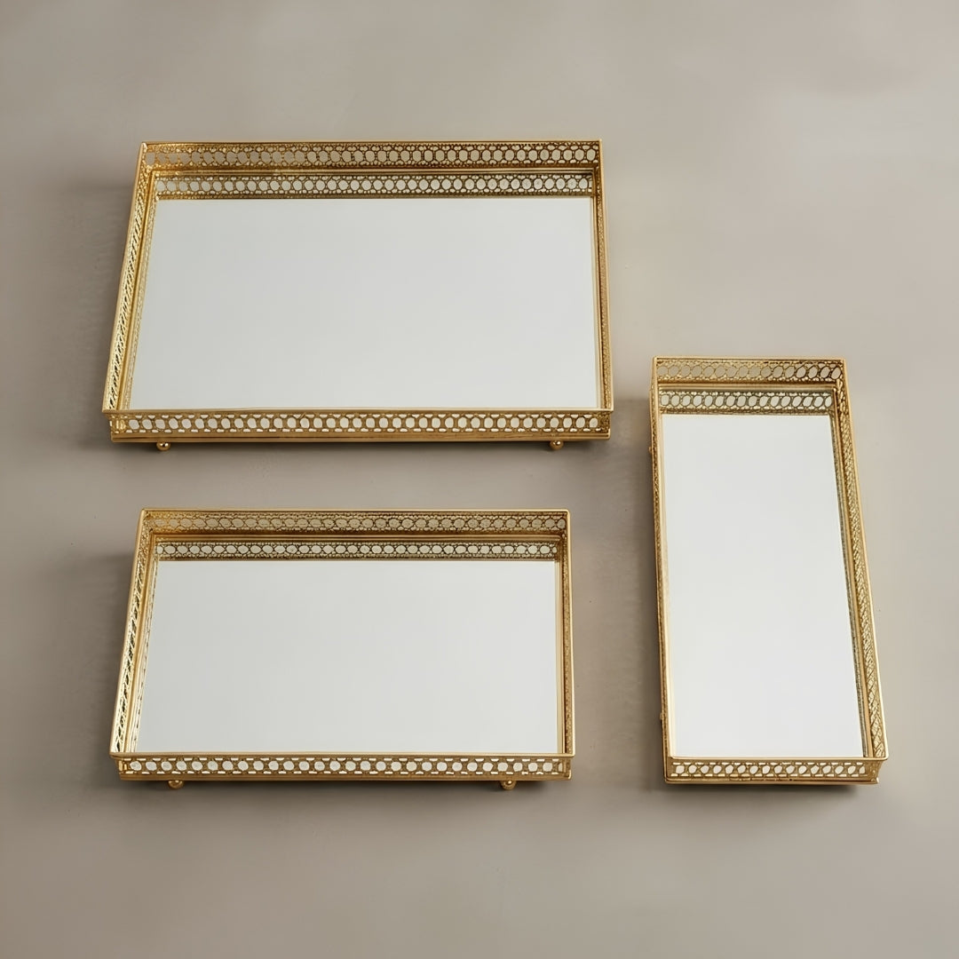 Decorative Gold Mirrored Tray Set 3