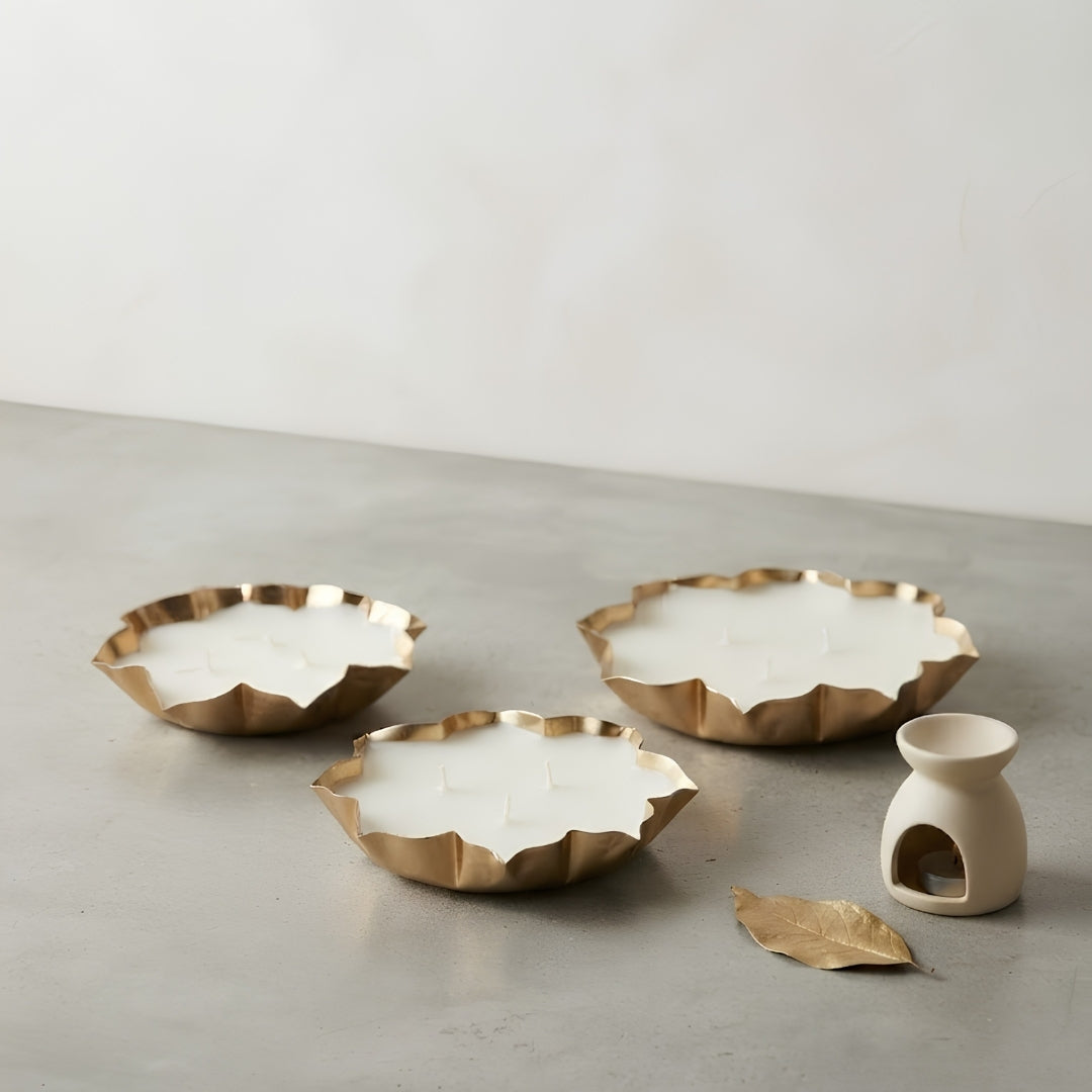 Luxury Gold-Rimmed Lotus Shape Scented Candle Gift Set OF 3