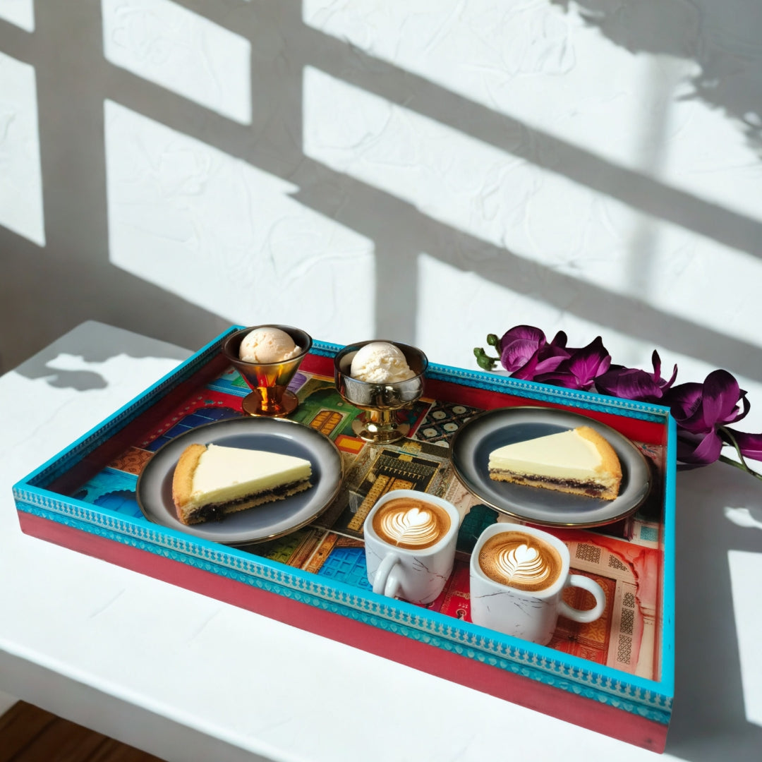 Mughal Darbar Design Enamel Rectangle Tray