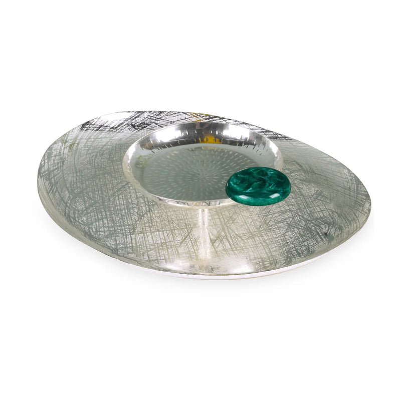 Brass Silver Plated Double Platter With Green Resin