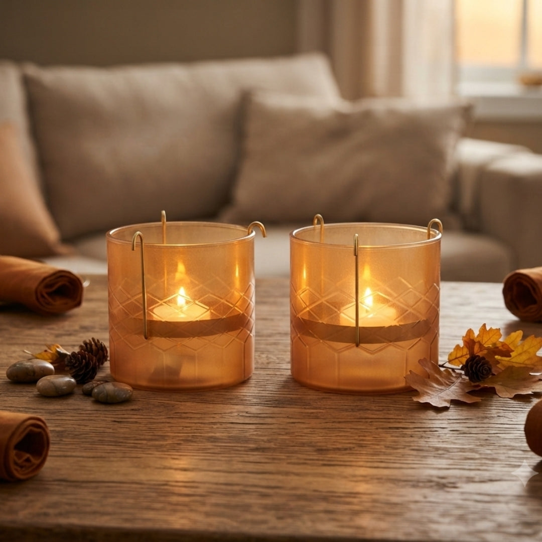 Brown Glass Votives with Internal Metal Tea Light Holders - single pc