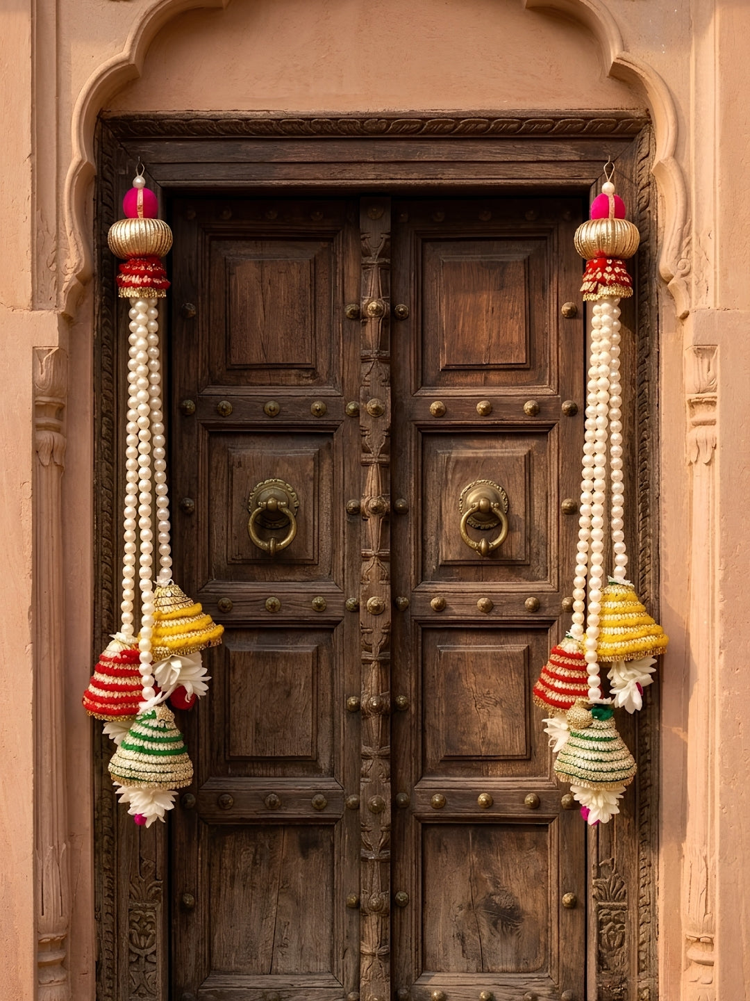 moti with gota cone sidehanging set of 2 -Red , Green & yellow cones